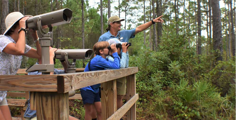 family nature watching with binoculars